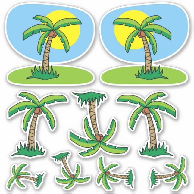 Palm Tree Cartoon Sticker Set (Front)