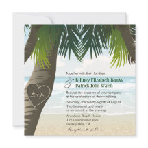 Palm Tree Carved Initials Wedding Invitations