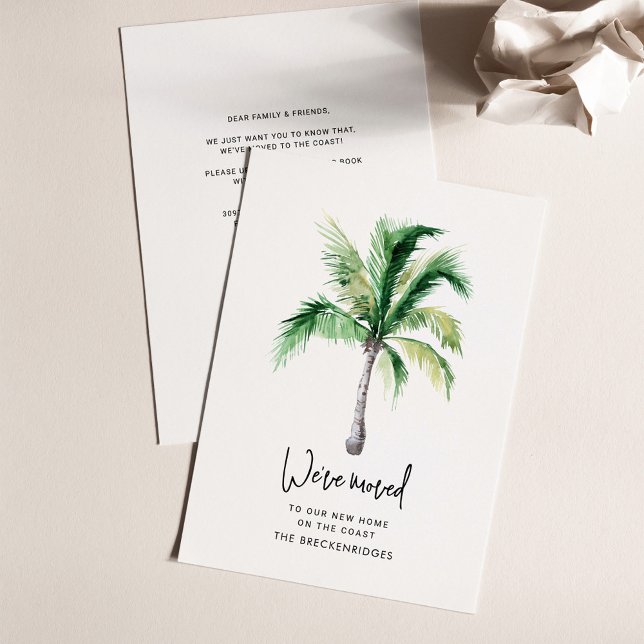 Palm Tree Change of Address Moving Announcement (Coastal Palm Tree Script Moving Announcement Card)