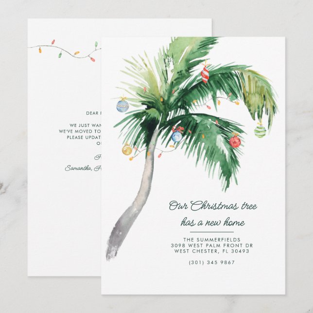 Palm Tree Christmas Holiday Moving New Address Announcement (Front/Back)