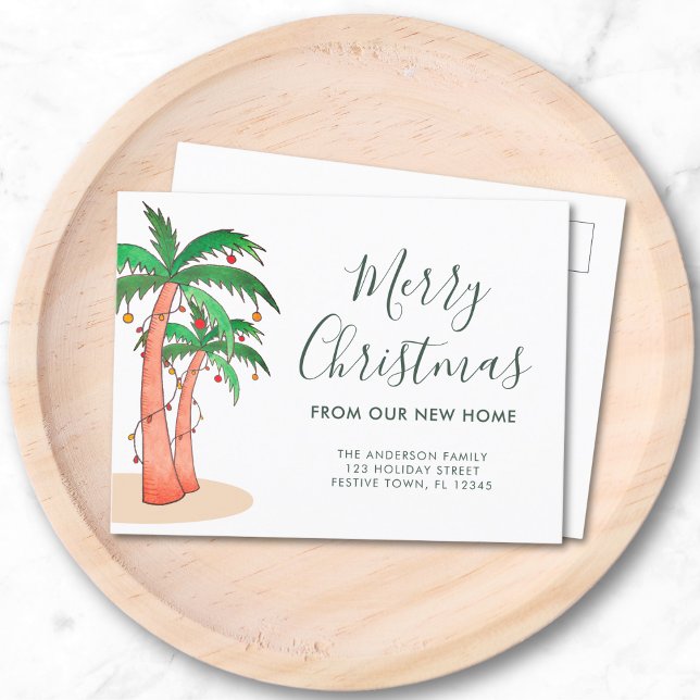 Palm Tree Christmas Home Moving Announcement Postcard (Creator Uploaded)