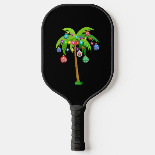 Palm Tree Christmas Lights Funny Beach Summer Pickleball Paddle (Front)