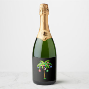 Palm Tree Christmas Lights Funny Beach Summer Sparkling Wine Label
