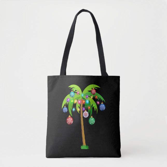 Palm Tree Christmas Lights Funny Beach Summer Tote Bag (Front)