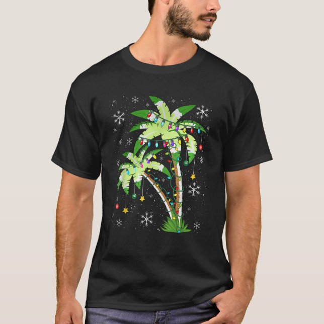 Palm Tree Christmas Lights Ornaments Hawaii Tropic T-Shirt (Front)
