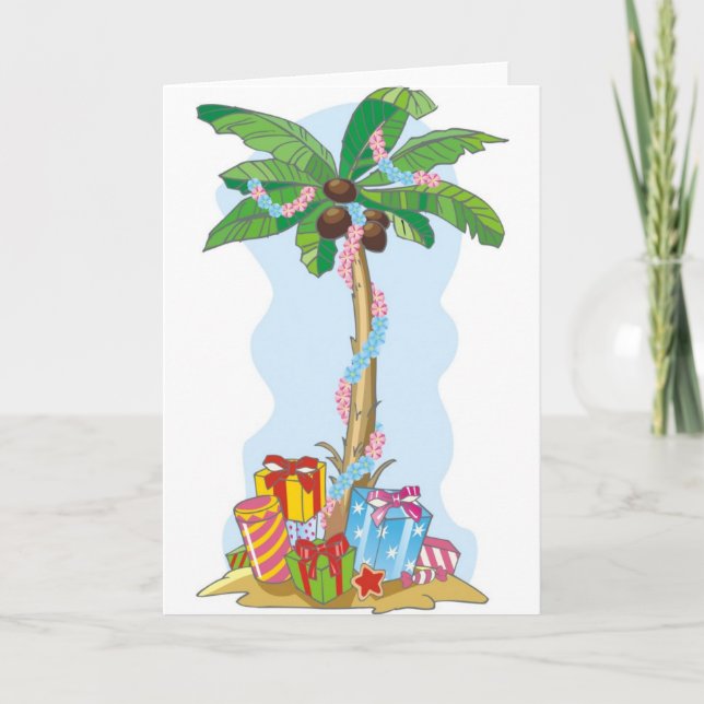 Palm Tree Christmas with gifts Holiday Card (Front)
