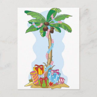 Palm Tree Christmas with gifts Holiday Postcard
