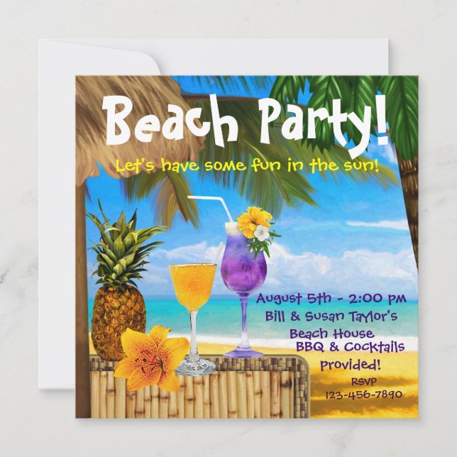 Palm Tree Cocktails Adult Beach Party Invitation (Front)