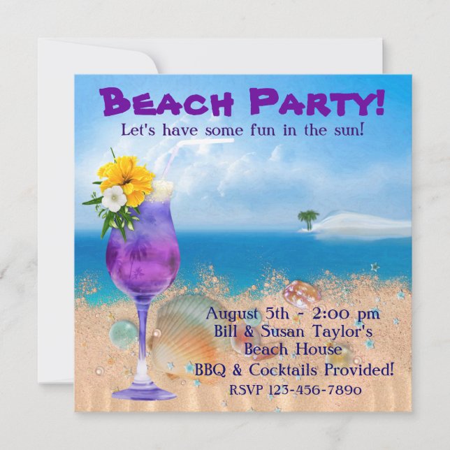 Palm Tree Cocktails Adult Beach Party Invitation (Front)