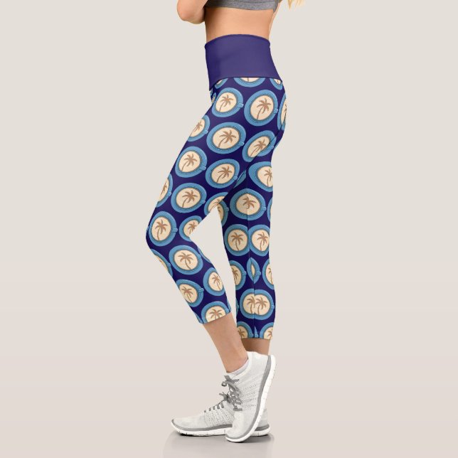 Palm Tree Coffee Latte Capri Leggings (Left)