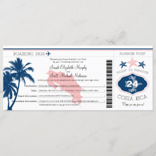 Palm Tree Costa Rica Boarding Pass Wedding Invitation