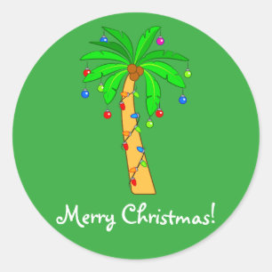 Palm Tree Decorated for Christmas Classic Round Sticker
