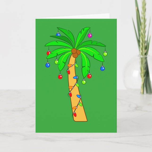 Palm Tree Decorated for Christmas Holiday Card (Front)