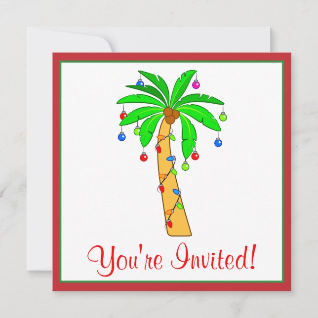 Palm Tree Decorated for Christmas Invitation (Front)