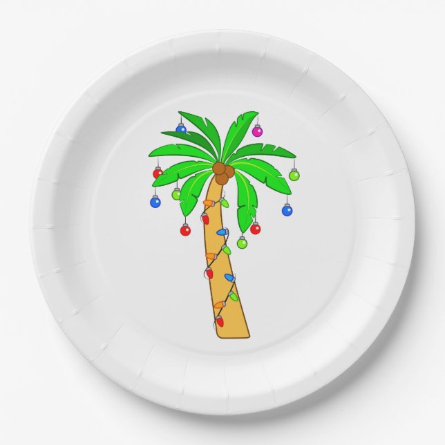 Palm Tree Decorated for Christmas Paper Plate (Front)