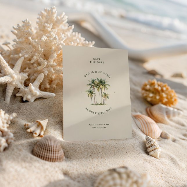 Palm Tree Destination Elegant Coastal Wedding Save The Date (Creator Uploaded)
