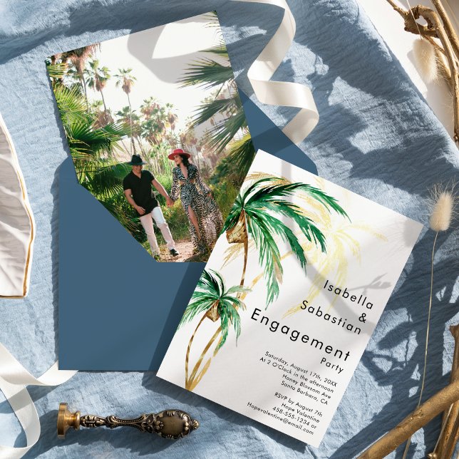 Palm Tree Destination Photo Engagement Party Invitation (Creator Uploaded)
