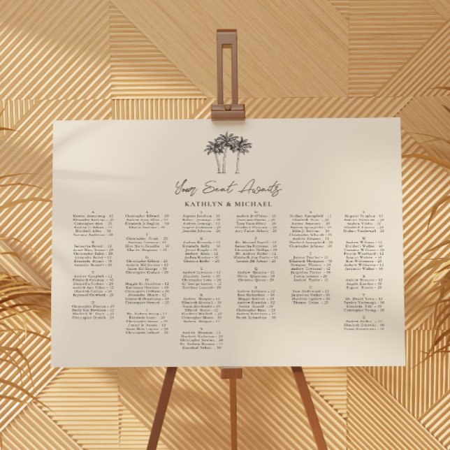 Palm Tree Destination Wedding Alphabetical Seating Poster (Creator Uploaded)
