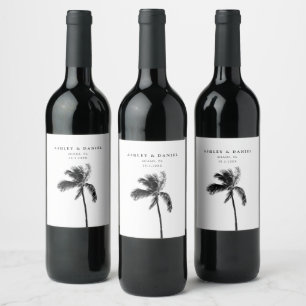 Palm Tree Destination Wedding Beach Wine Label