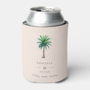 Palm Tree Destination Wedding Blush Names & Date Can Cooler
