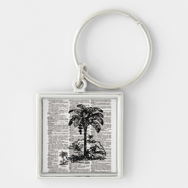 Palm Tree Dictionary Art Key Ring (Front)