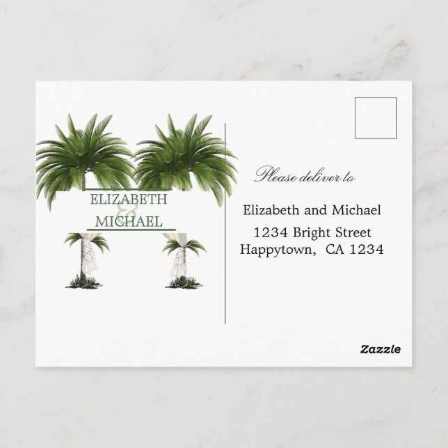 Palm Tree Elegant Modern Chic  Jewish Wedding RSVP Postcard (Back)