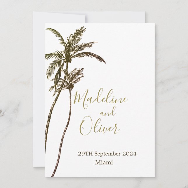 Palm Tree Elegant Modern Tropical Wedding Invitation (Front)