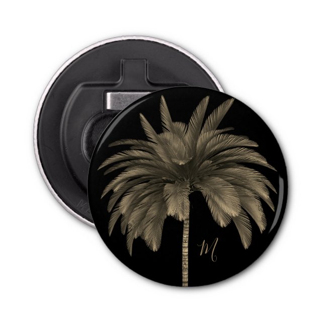 Palm Tree Elegant Retro Chic Black Bottle Opener (Front)