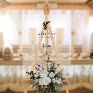 Palm Tree Elegant Script Wedding Welcome Acrylic Sign