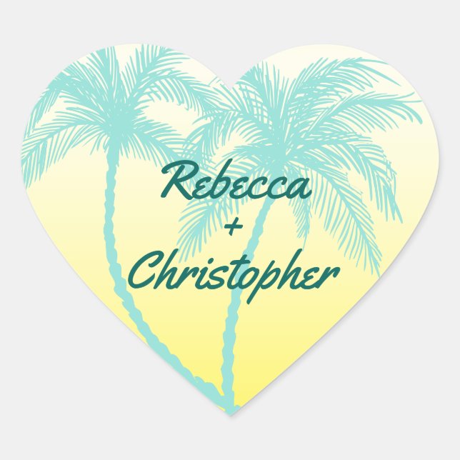 Palm Tree Envelope Seals | Teal Blue and Yellow (Front)