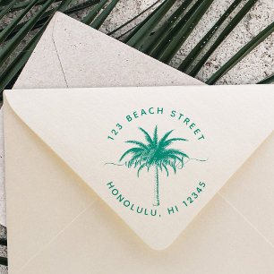 Palm Tree Family Name Round Return Address Self-inking Stamp