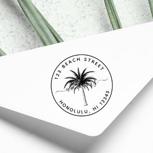 Palm Tree Family Name Round Return Address  Self-inking Stamp
