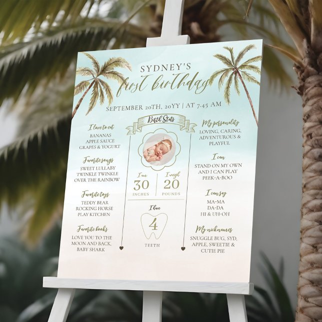 Palm Tree First Year Birthday Baby Milestone Poster (Palm Tree First Year Birthday Baby Milestone Poster)