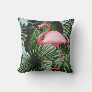 Palm Tree Flamingo Tropical Cushion Blue