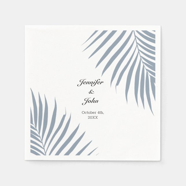 Palm Tree Foliage Dusty Blue Leaves Cool Wedding Napkin (Front)