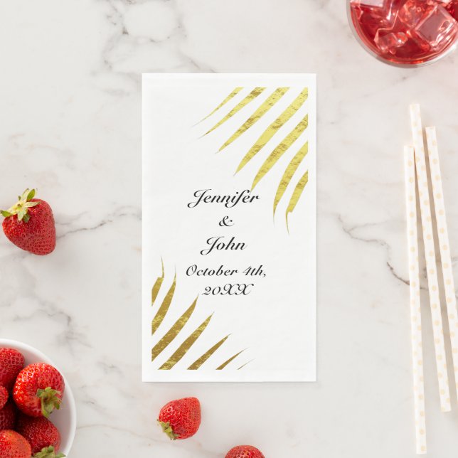 Palm Tree Foliage Gold Foil Leaves Cute Weddings Napkin (Insitu)