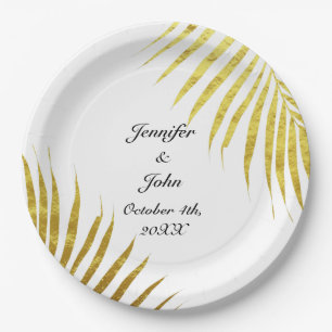 Palm Tree Foliage Gold Foil Leaves Cute Weddings Paper Plate