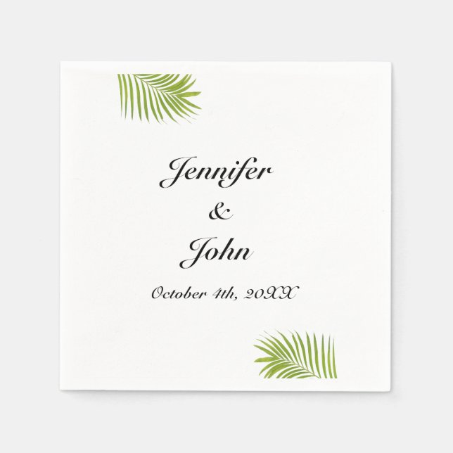 Palm Tree Foliage Green Watercolor Leaves Wedding Napkin (Front)