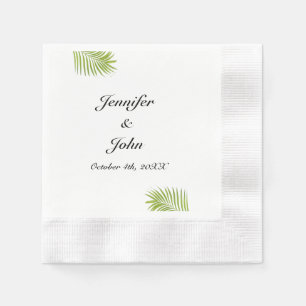 Palm Tree Foliage Green Watercolor Leaves Wedding Napkin