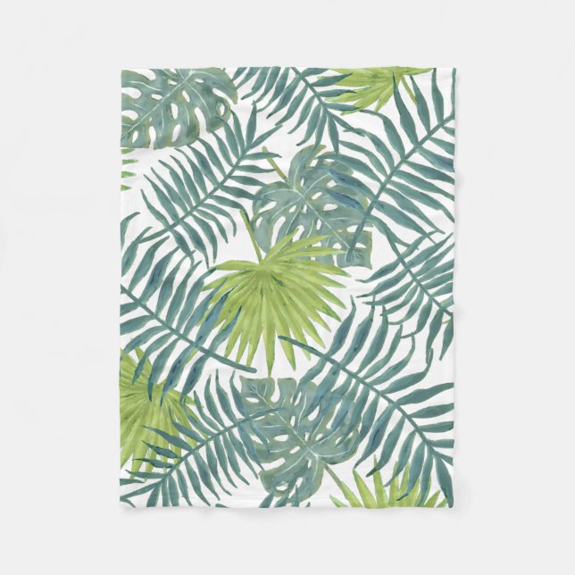 Palm Tree Fronds Painting Hawaiian Fleece Blanket (Front)