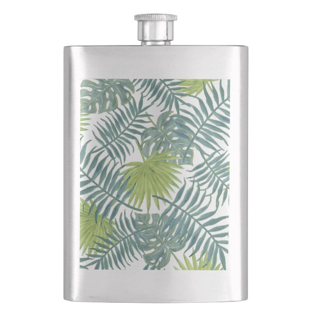 Palm Tree Fronds Painting Hawaiian Hip Flask (Front)