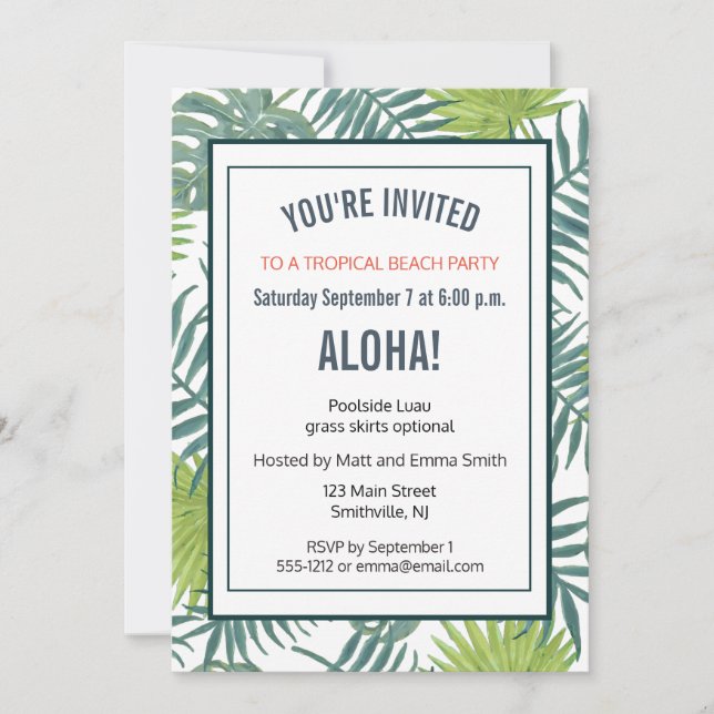 Palm Tree Fronds Painting Hawaiian Invitation (Front)