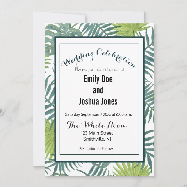Palm Tree Fronds Painting Hawaiian Invitation (Front)