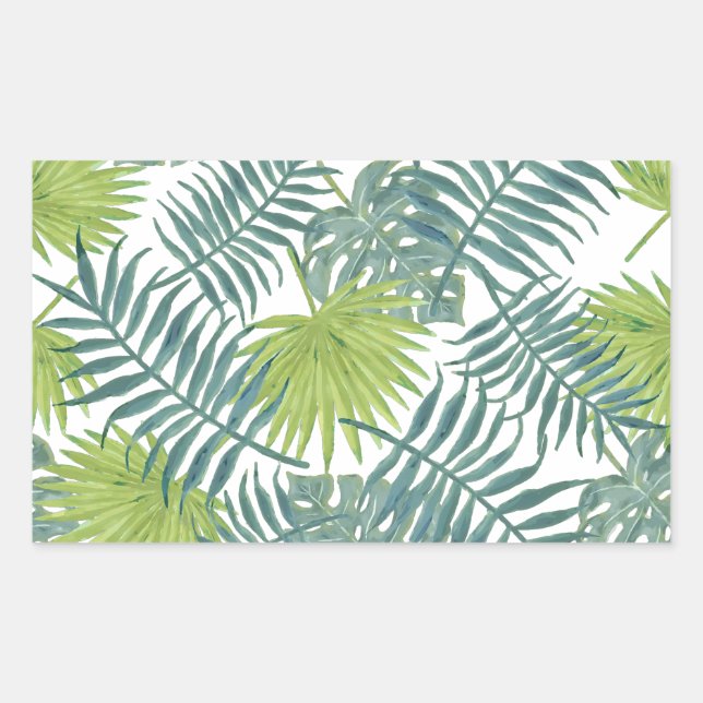 Palm Tree Fronds Painting Hawaiian Rectangular Sticker (Front)