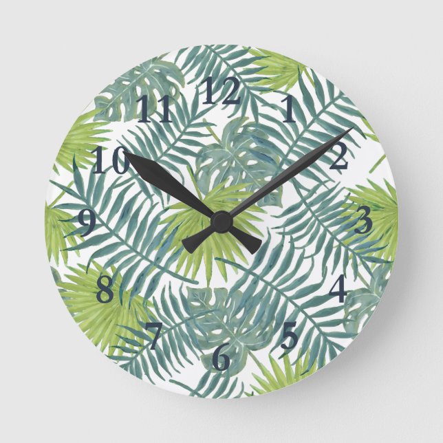 Palm Tree Fronds Painting Hawaiian Round Clock (Front)