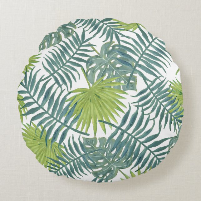 Palm Tree Fronds Painting Hawaiian Round Cushion (Front)
