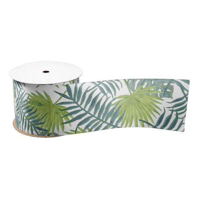Palm Tree Fronds Painting Hawaiian Satin Ribbon (Spool)
