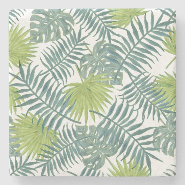 Palm Tree Fronds Painting Hawaiian Stone Coaster (Front)