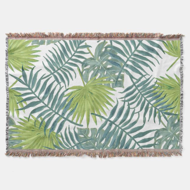 Palm Tree Fronds Painting Hawaiian Throw Blanket (Front)