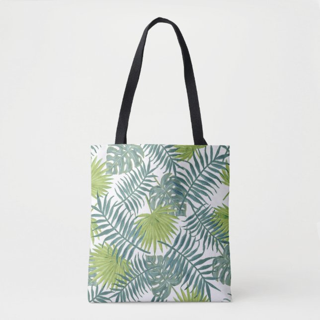 Palm Tree Fronds Painting Hawaiian Tote Bag (Front)